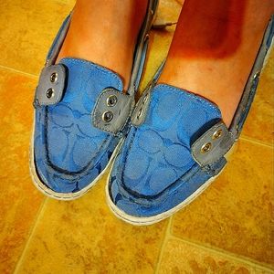 Coach logo loafers in bright blue & white-9